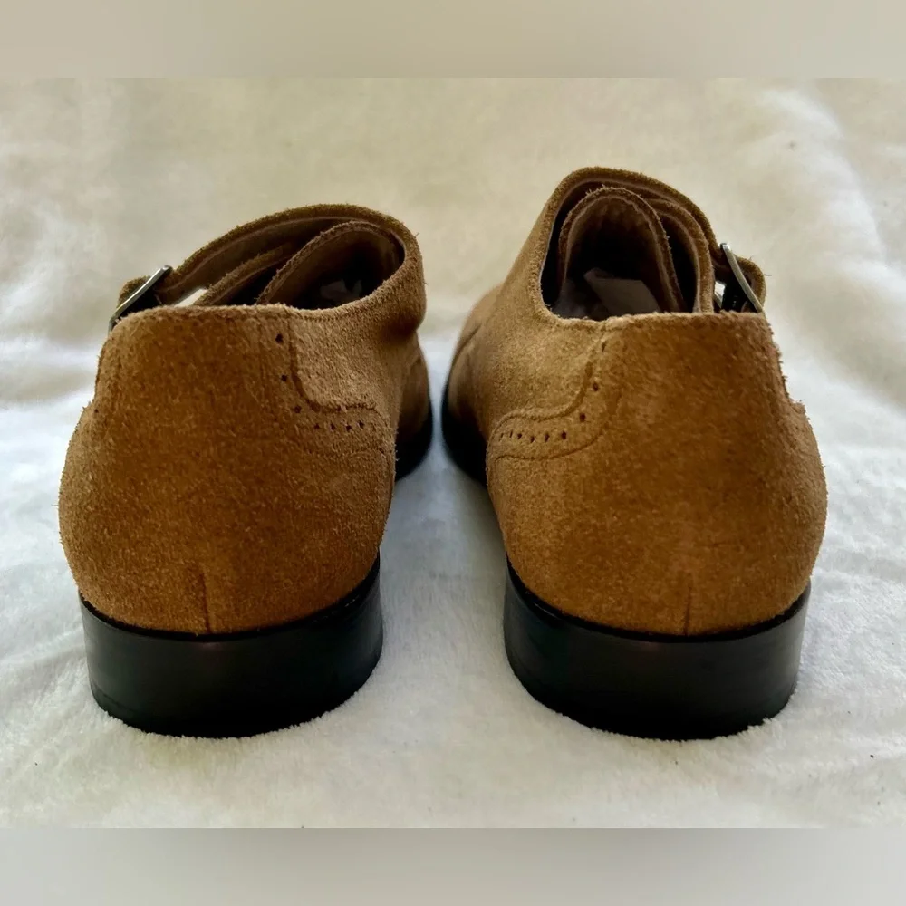 Banana Republic Double Monk Strap Tan Mens Size 8 Shoes Suede Oxfords Flats EUC